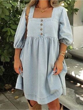 Light Wash Denim Babydoll Dress